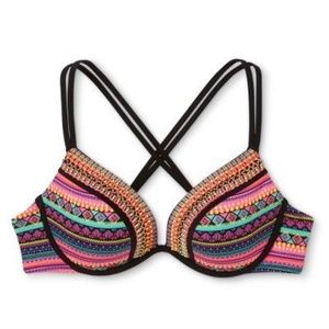 Beaded Bikini Multi Aztec Stripe Halter Beach Top